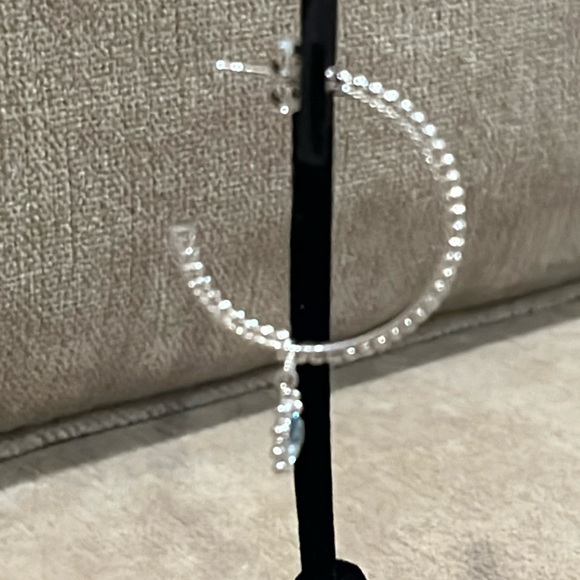 Judith Ripka Sterling Silver Hoop / Pierced Earring with Blue Topaz Dangle NWOT - Picture 6 of 11